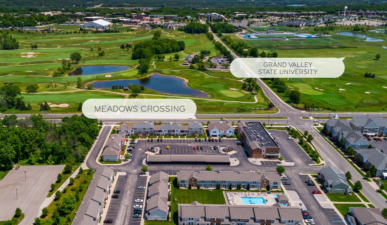 map of Meadows Crossing and Grand Valley State University